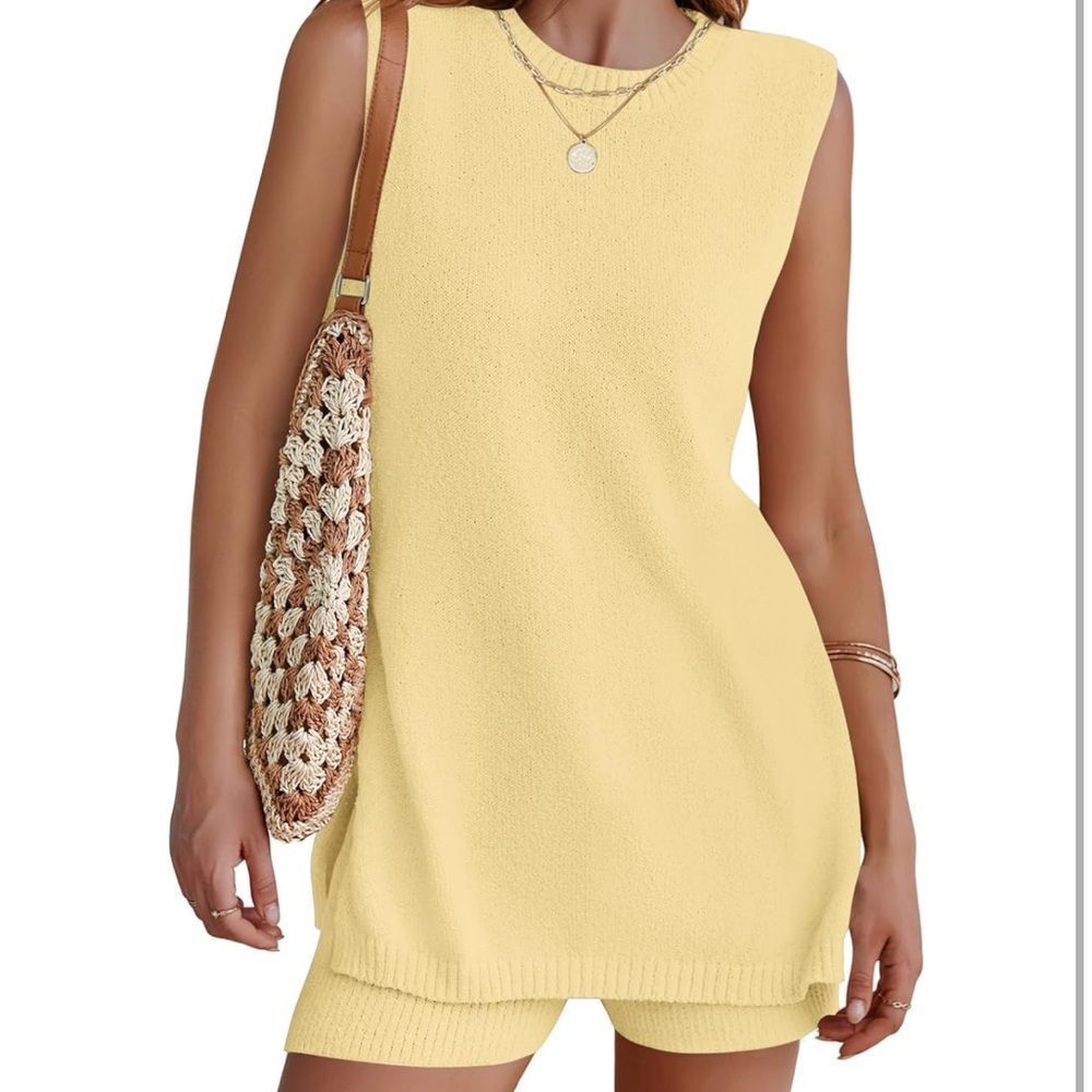 Yellow Sleeveless shorts set